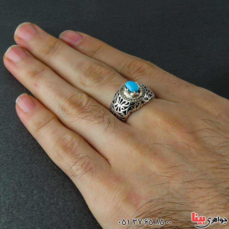 انگشتر فیروزه عجمی نیشابوری مردانه بسیار زیبا _کد:22435