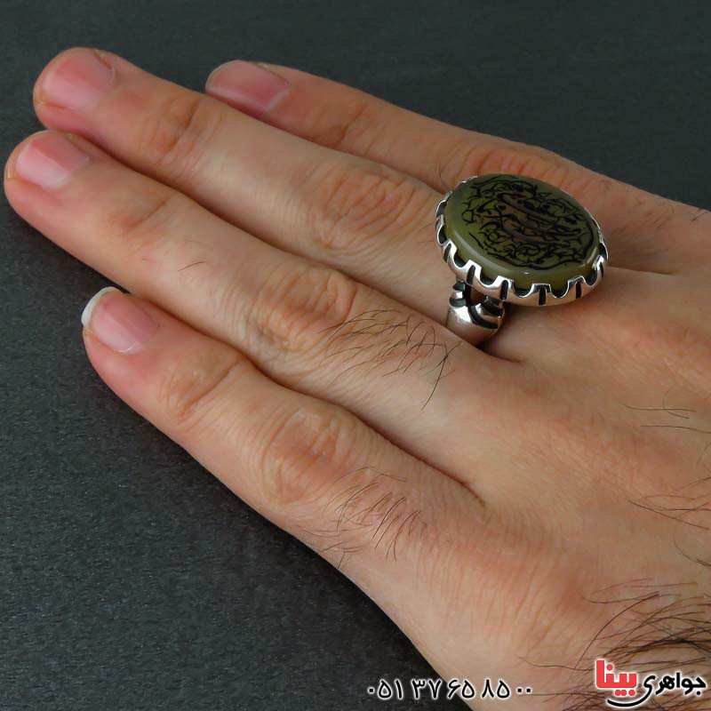 انگشتر عقیق زرد مردانه با حکاکی یا قمر بنی هاشم _کد:22521