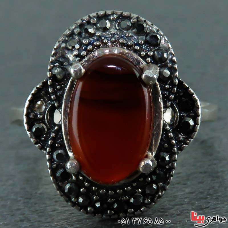 انگشتر عقیق یمنی مارکازیتی زنانه بسیار خوشرنگ _کد:22531