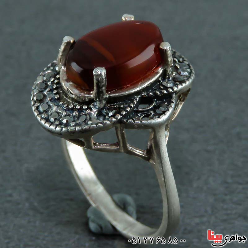 انگشتر عقیق یمنی مارکازیتی زنانه بسیار خوشرنگ _کد:22531