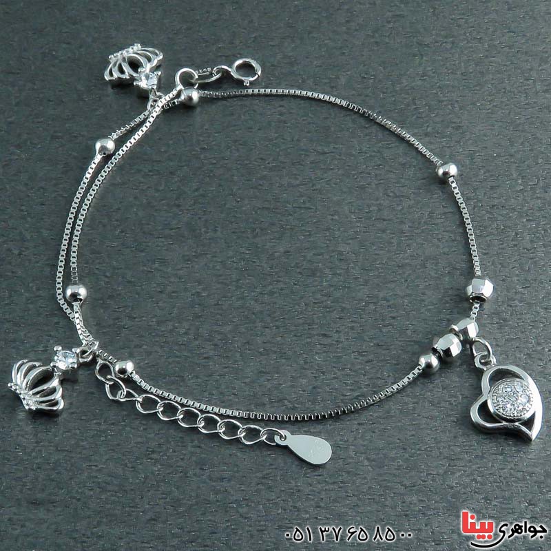 خلخال نقره رودیوم طرح قلب _کد:22572