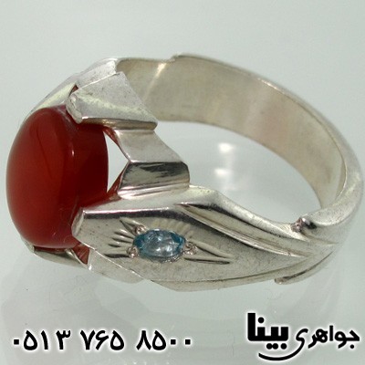 انگشتر عقیق یمنی و توپاز طرح رومی جدید مردانه