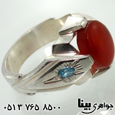انگشتر عقیق یمنی و توپاز طرح رومی جدید مردانه