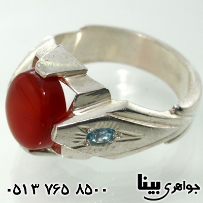 انگشتر عقیق یمنی و توپاز طرح رومی جدید مردانه
