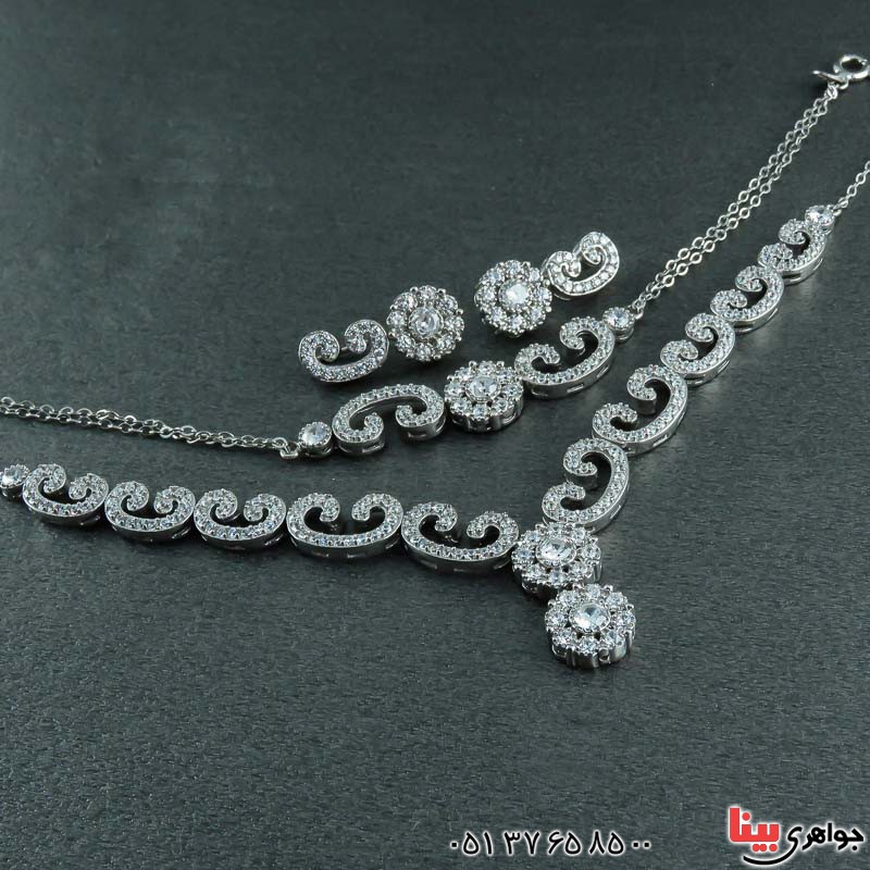 سرویس نقره رودیوم سولیتر تک نگین (پرنس) _کد:22582