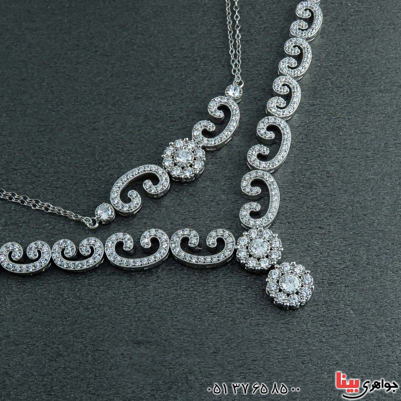 سرویس نقره رودیوم سولیتر تک نگین (پرنس) _کد:22582