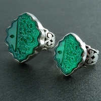 انگشتر عقیق سبز خوشرنگ ست زنانه و مردانه با حکاکی بسیار زیبا 