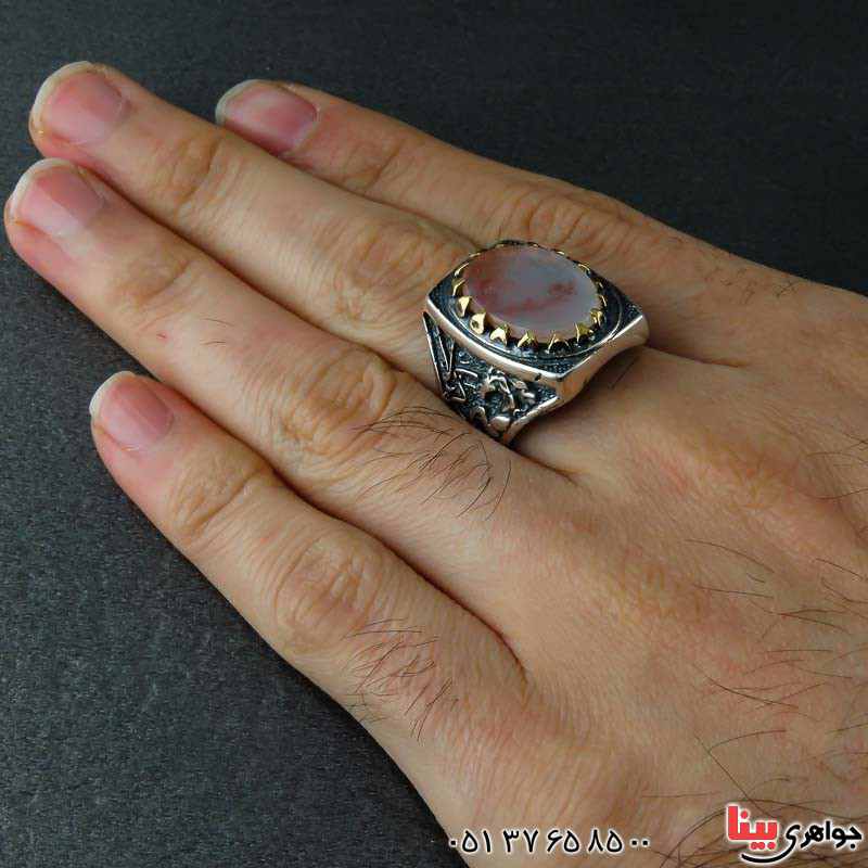 انگشتر عقیق شجری مردانه درشت زیبا _کد:22597
