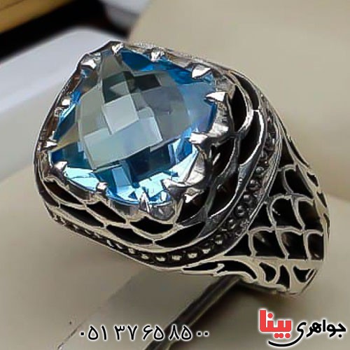 انگشتر توپاز آبی سوئیسی فاخر مردانه _کد:22602