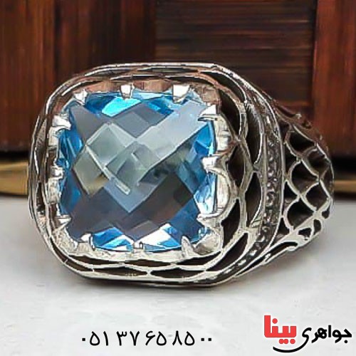 انگشتر توپاز آبی سوئیسی فاخر مردانه _کد:22602