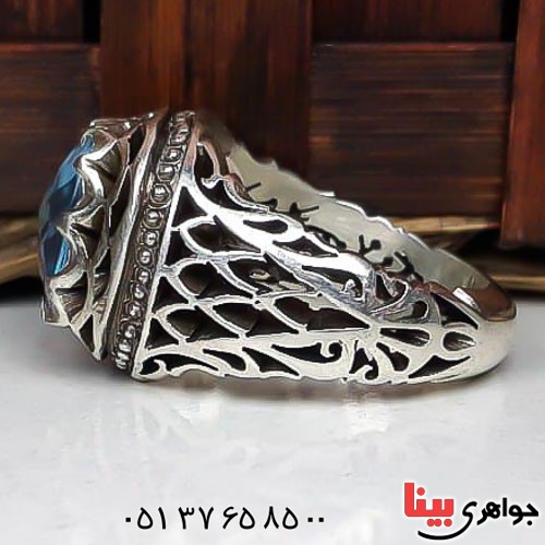 انگشتر توپاز آبی سوئیسی فاخر مردانه _کد:22602