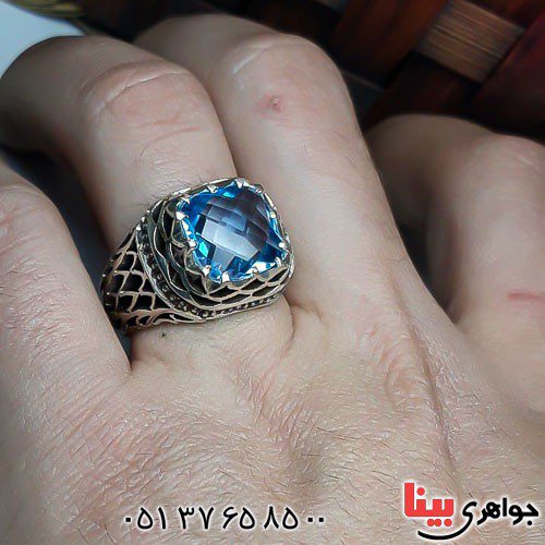 انگشتر توپاز آبی سوئیسی فاخر مردانه _کد:22602