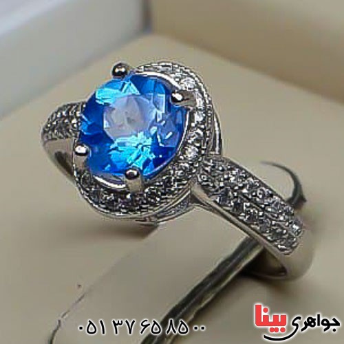 انگشتر توپاز آبی سوئیسی خوشرنگ زنانه _کد:22607