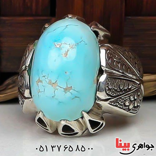 انگشتر فیروزه نیشابوری مردانه درشت و فاخر _کد:22608