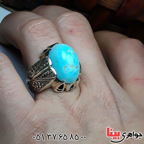 انگشتر فیروزه نیشابوری مردانه درشت و فاخر _کد:22608