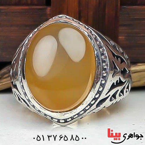 انگشتر عقیق زرد شرف الشمس فاخر مردانه _کد:22612