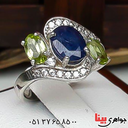 انگشتر یاقوت کبود و زبرجد زیبای زنانه _کد:22614