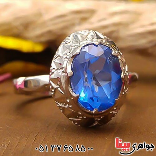 انگشتر توپاز آبی خوشرنگ دست ساز زنانه _کد:22622