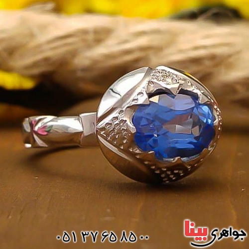 انگشتر توپاز آبی دست ساز خوشرنگ و فاخر زنانه _کد:22629
