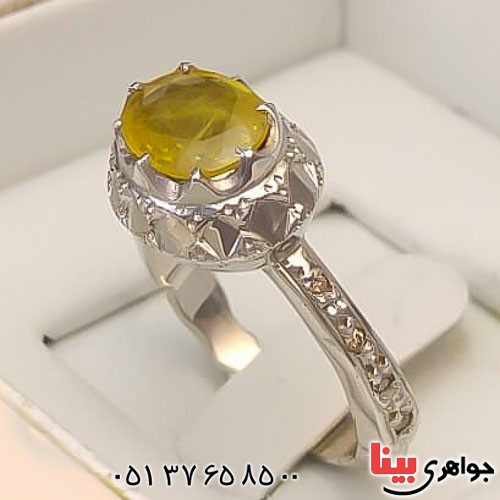 انگشتر یاقوت زرد و الماس دست ساز فاخر زنانه _کد:22630