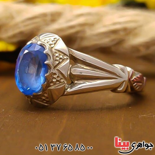 انگشتر توپاز آبی دست ساز زیبا زنانه 