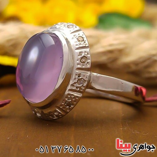 انگشتر عقیق یمنی یاسی و الماس خوشرنگ زنانه _کد:22642