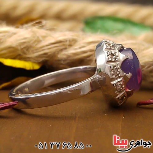 انگشتر عقیق یمنی یاسی دست ساز و فاخر زنانه _کد:22643