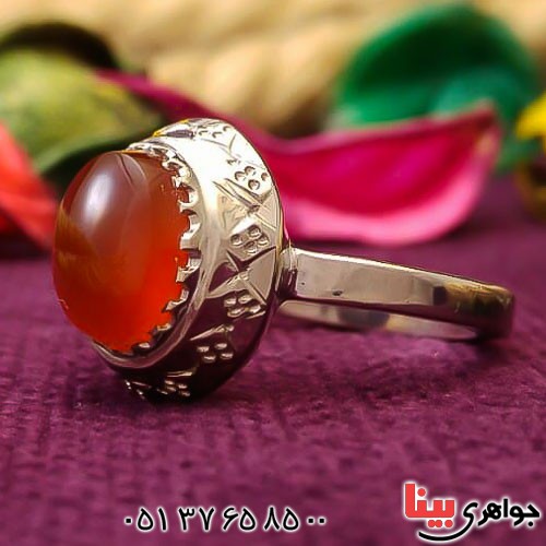 انگشتر عقیق یمنی سرخ زیبا و دست ساز زنانه _کد:22644