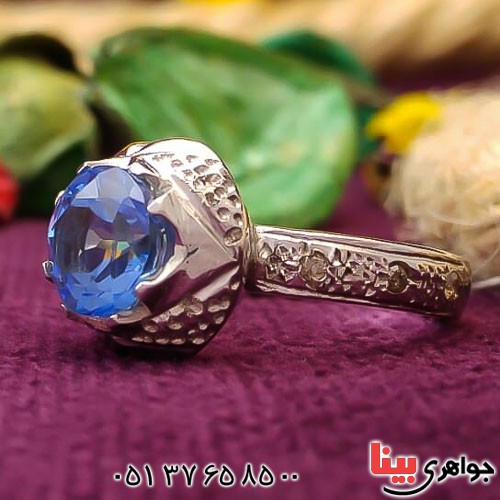 انگشتر توپاز آبی و الماس خاص و فاخر زنانه _کد:22650