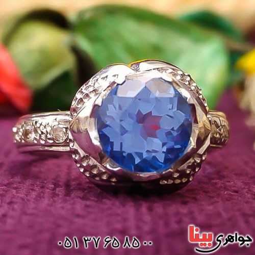 انگشتر توپاز آبی و الماس خاص و فاخر زنانه _کد:22650