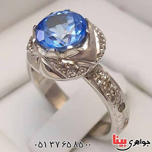 انگشتر توپاز آبی و الماس خاص و فاخر زنانه _کد:22650