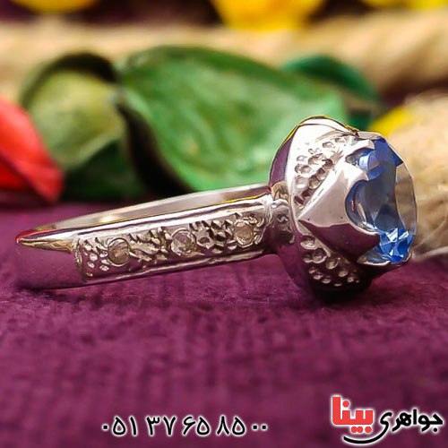 انگشتر توپاز آبی و الماس خاص و فاخر زنانه _کد:22650