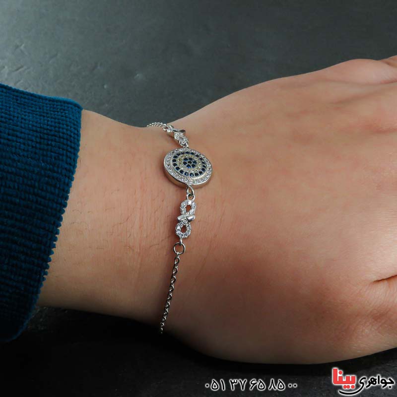 دستبند نقره پرنس با طرح چشم نظر رودیوم زنانه _کد:22666