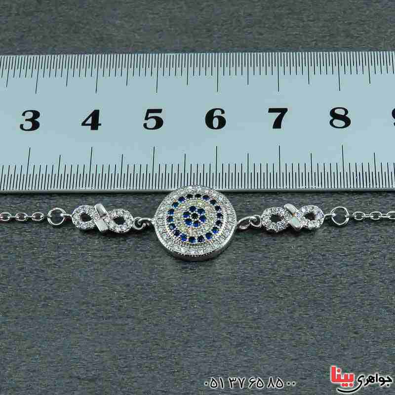 دستبند نقره پرنس با طرح چشم نظر رودیوم زنانه _کد:22666