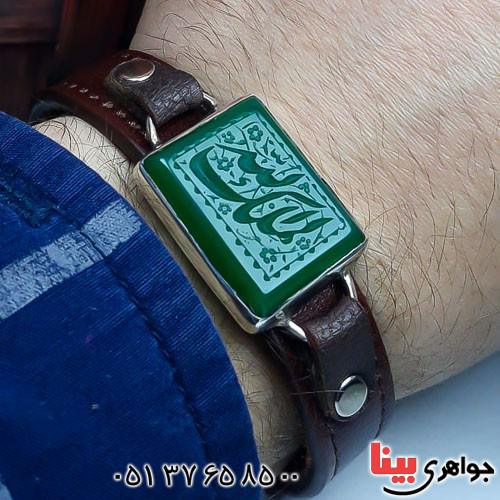 دستبند عقیق سبز خطی با حکاکی بسیار زیبا _کد:22677