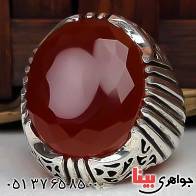 انگشتر عقیق یمنی سرخ درشت و دست ساز فاخر مردانه _کد:22687