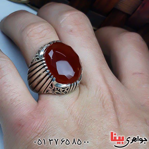 انگشتر عقیق یمنی سرخ درشت و دست ساز فاخر مردانه _کد:22687