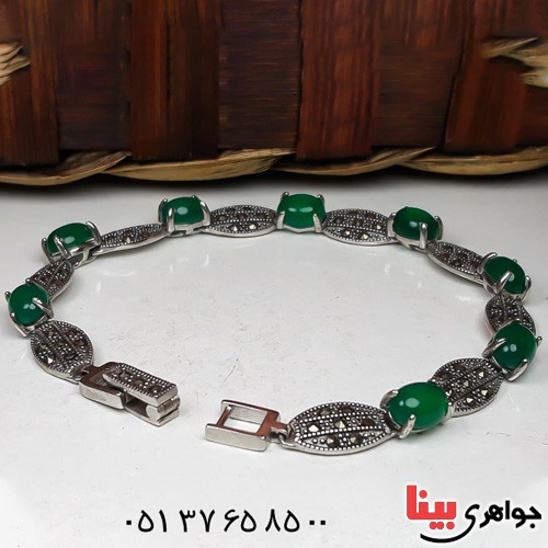 دستبند عقیق سبز مارکازیتی زیبا زنانه _کد:22693