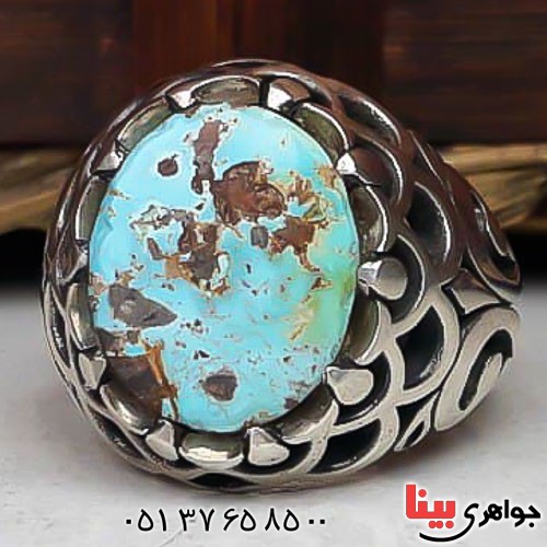 انگشتر فیروزه نیشابوری درشت و بسیار عالی مردانه _کد:22695