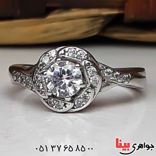 انگشتر نقره پرنس تک نگین رودیوم زنانه _کد:22696