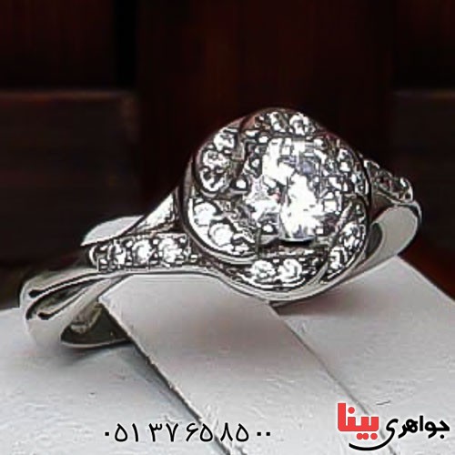 انگشتر نقره پرنس تک نگین رودیوم زنانه _کد:22696