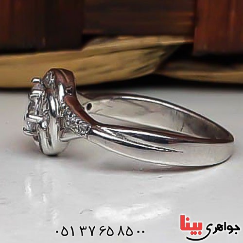 انگشتر نقره پرنس تک نگین رودیوم زنانه _کد:22696