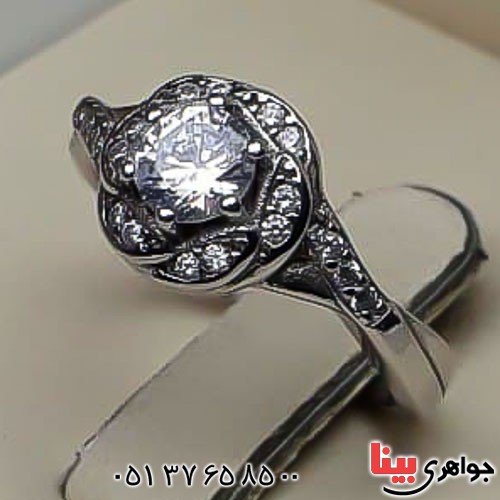 انگشتر نقره پرنس تک نگین رودیوم زنانه _کد:22696