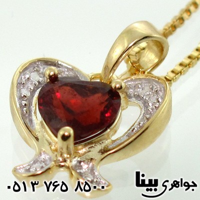 گردنبند یاقوت گارنت و الماس تراش قلبی