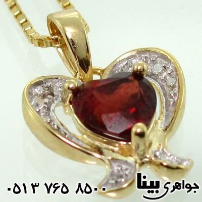 گردنبند یاقوت گارنت و الماس تراش قلبی