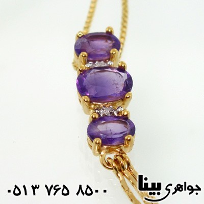 گردنبند آمتیست و الماس سه نگین عمودی