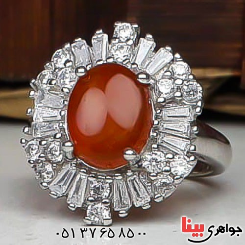 انگشتر عقیق یمنی زیبا رودیوم زنانه _کد:22714