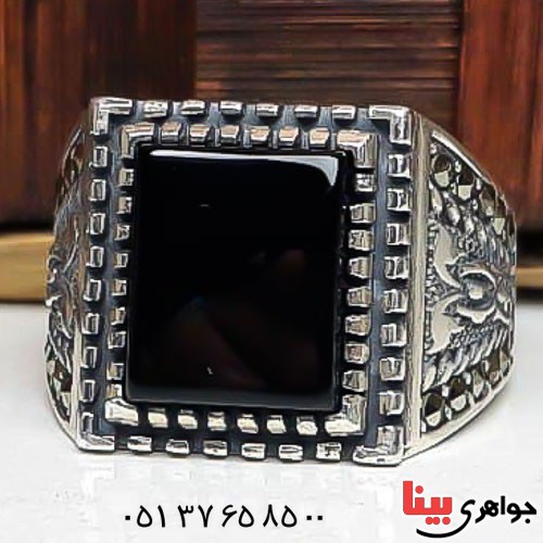 انگشتر عقیق سیاه (اونیکس) مارکازیتی اسپرت مردانه _کد:22717