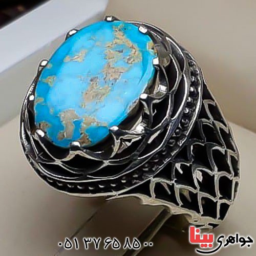 انگشتر فیروزه نیشابوری دست ساز فاخر و درشت مردانه _کد:22724