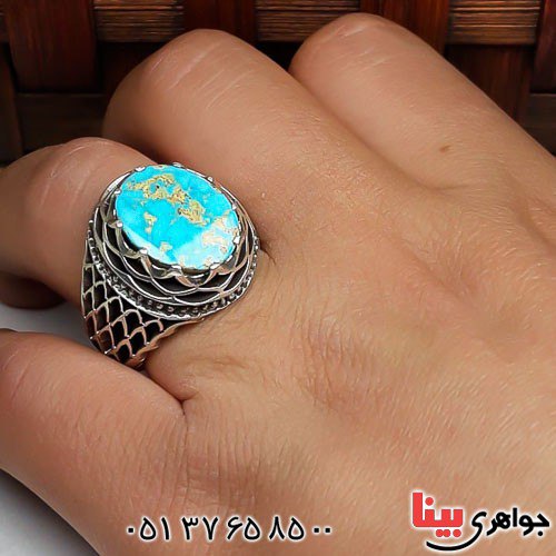 انگشتر فیروزه نیشابوری دست ساز فاخر و درشت مردانه _کد:22724